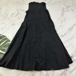 Lana Luz Womens Linen Maxi Dress Size L Black Pockets Sleeveless Solid A-Line